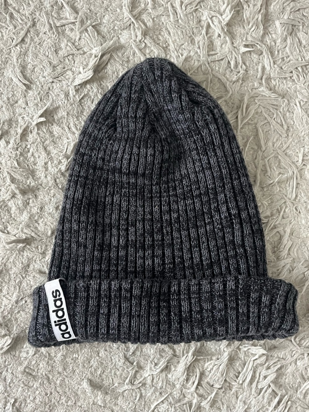 adidas Ribbed Beanie in Heathered Charcoal